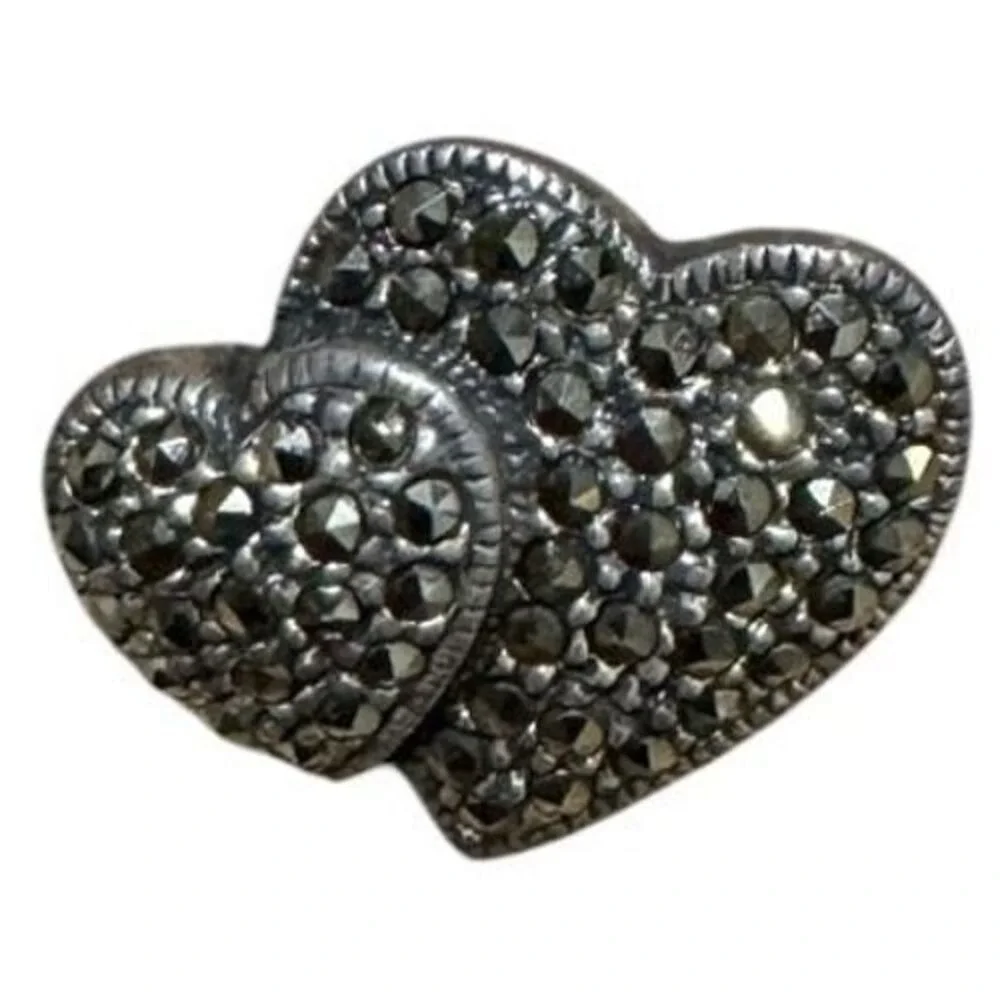 Vintage Heart Shaped Brooch Collection  Marcasite & Mother of Pearl Romantic Set